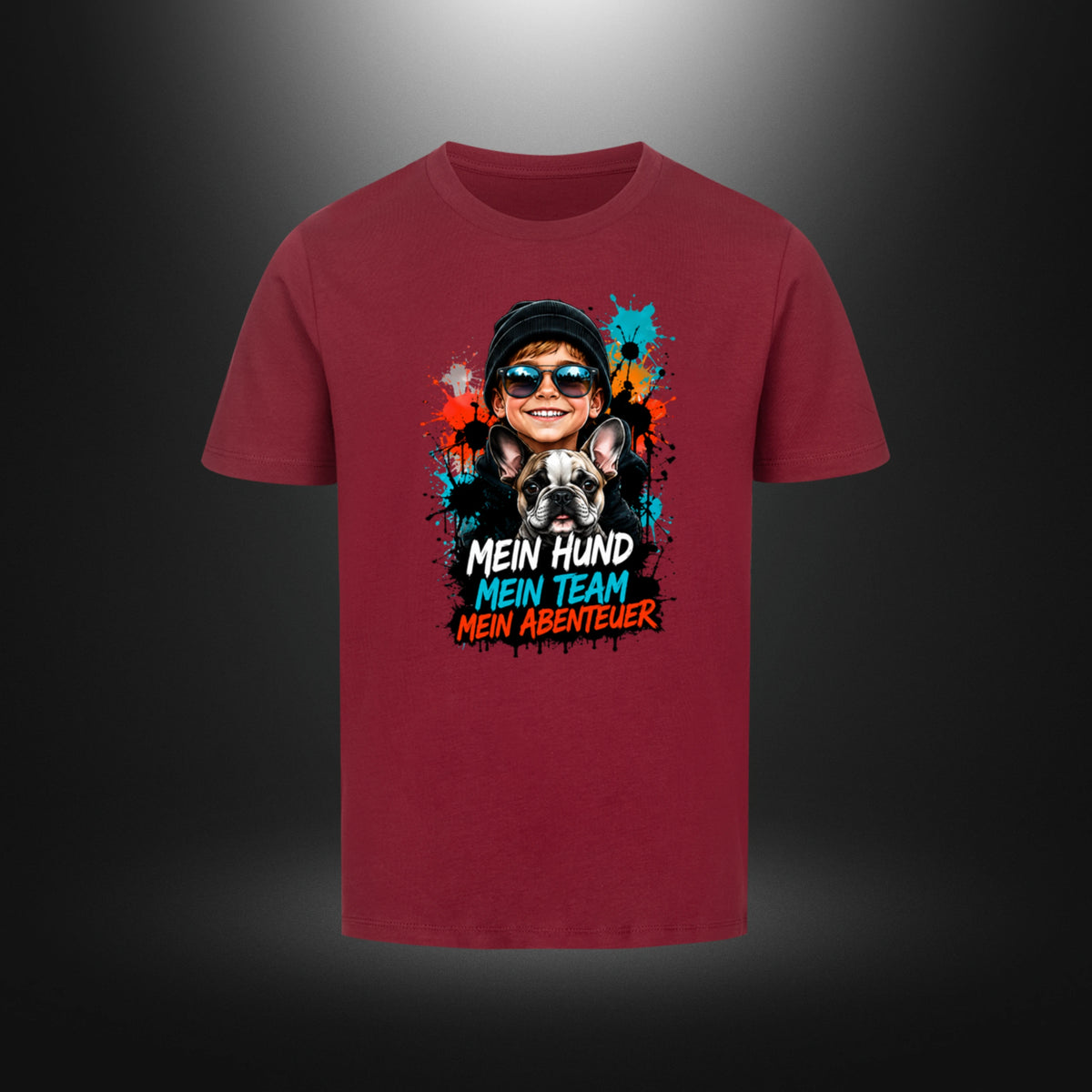 Kinder-T-Shirt mit Bulldog-Motiv „DOG BOY“ in Weinrot