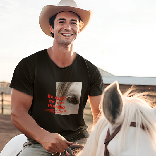 HigherBlanks Premium T-Shirt - Im Auge meines Pferdes ENTSTEHT VERTRAUEN OHNE WORTE