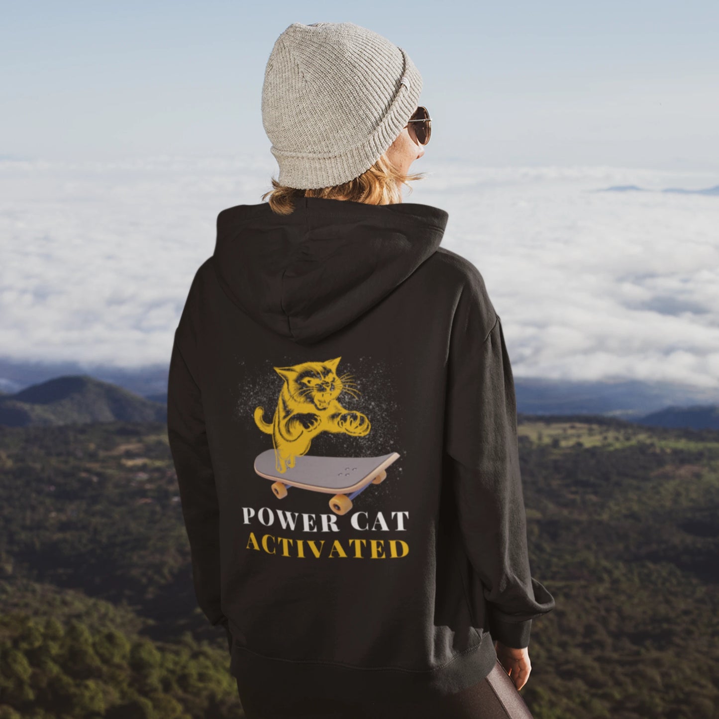 VACANCY Oversized Zipper Hoodie - POWER CAT ACTIVATED