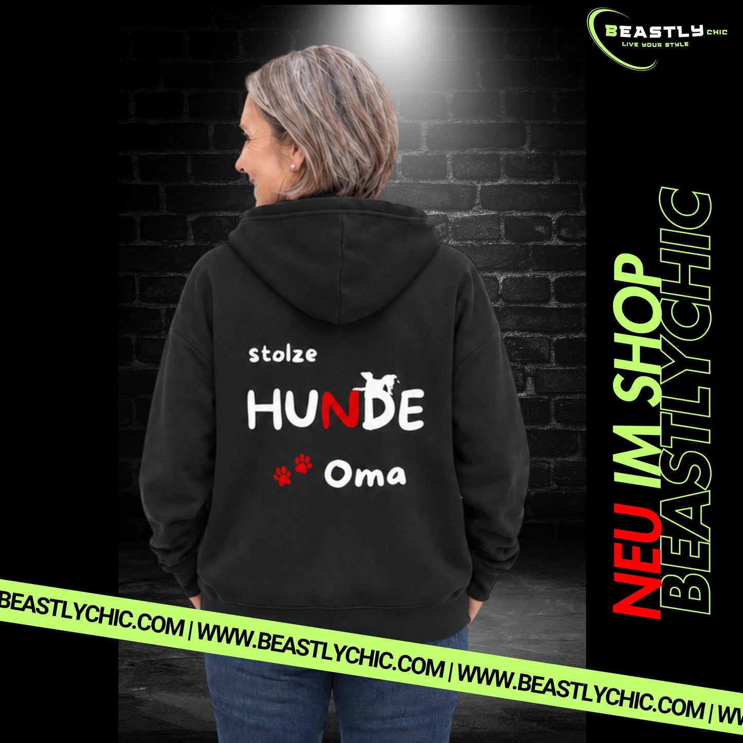 VACANCY Oversized Zipper Hoodie - stolze HUNDE Oma