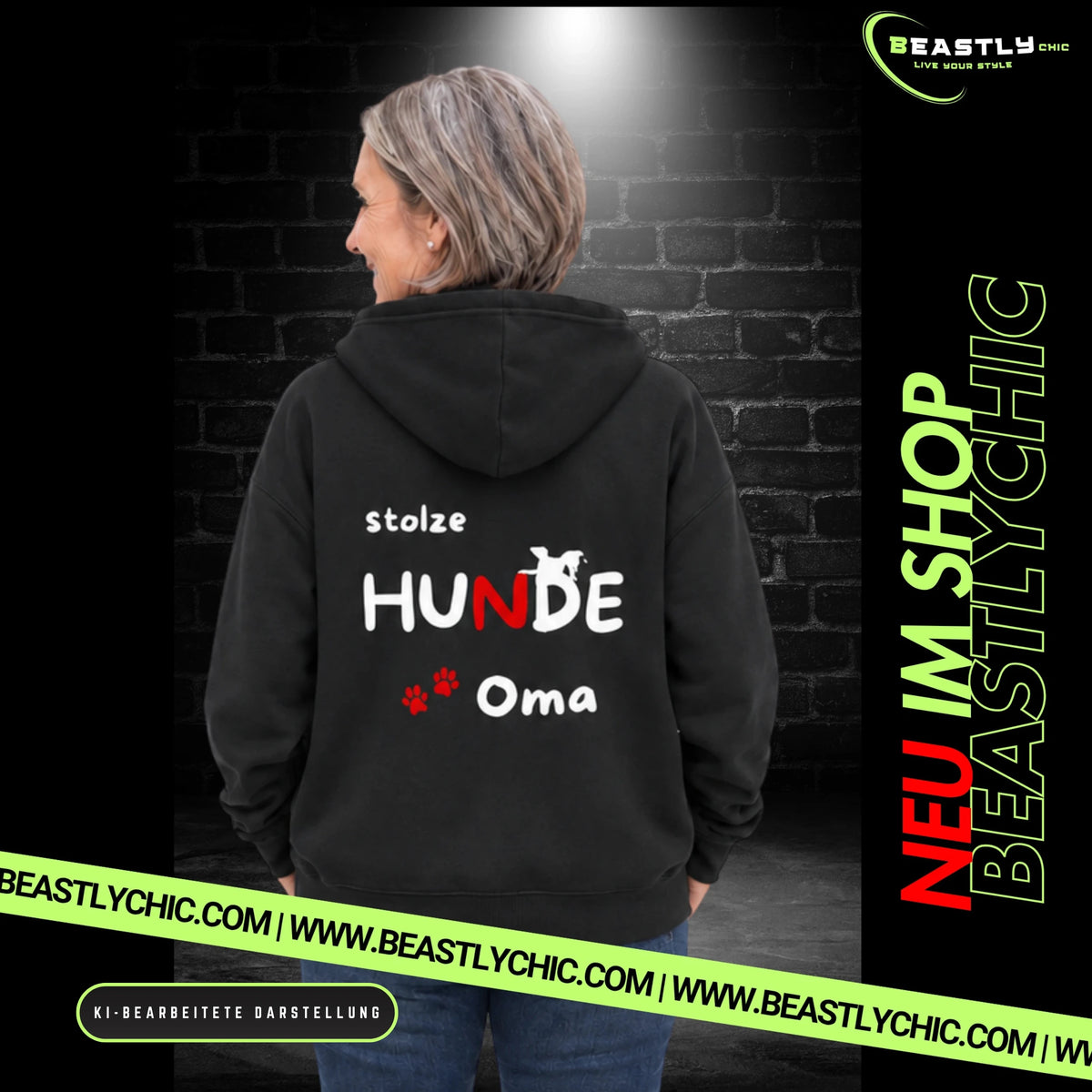 Oversized Zipper Hoodie mit Hundemotiv „stolze HUNDE Oma“ – BeastlyChic