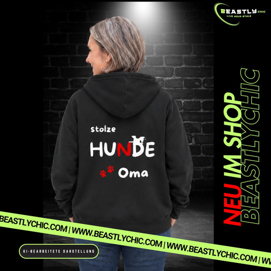 VACANCY Oversized Zipper Hoodie - stolze HUNDE Oma