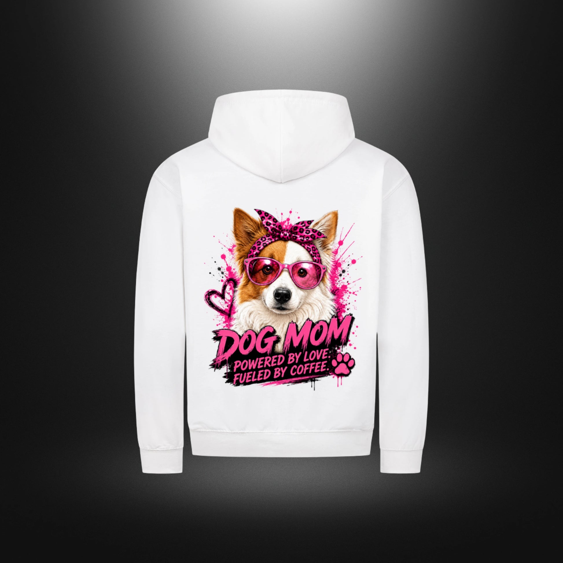 Classic Zipper Hoodie DOG MOM Border Collie in Arktisches Weiß – Rückansicht