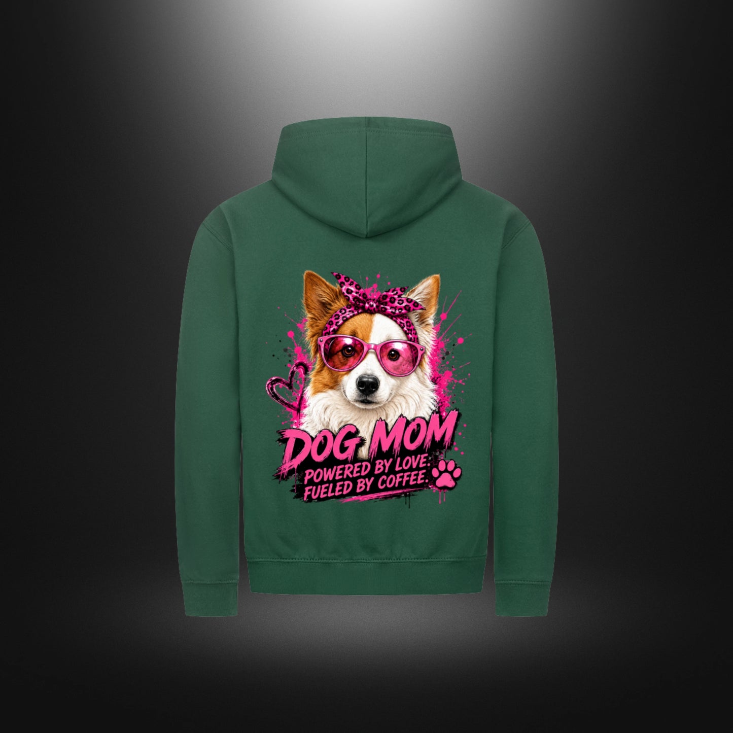 Classic Zipper Hoodie DOG MOM Border Collie in Flaschengrün – Rückansicht