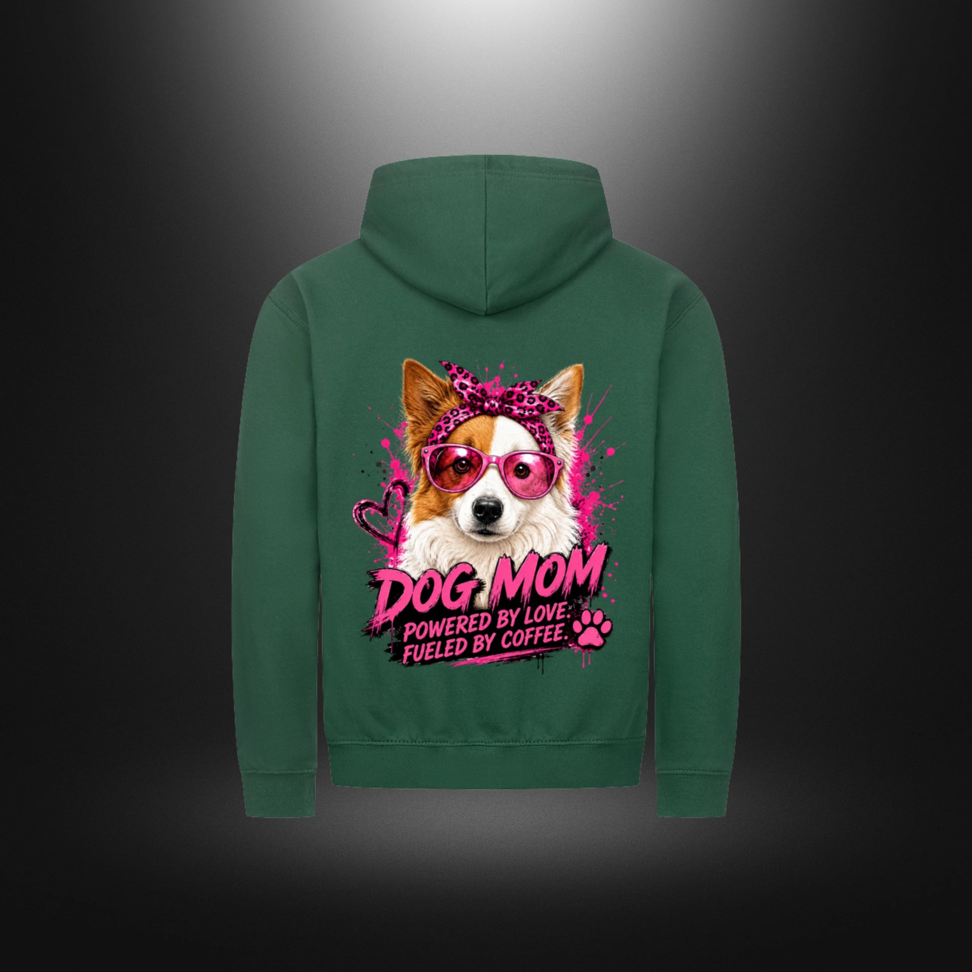 Classic Zipper Hoodie DOG MOM Border Collie in Flaschengrün – Rückansicht
