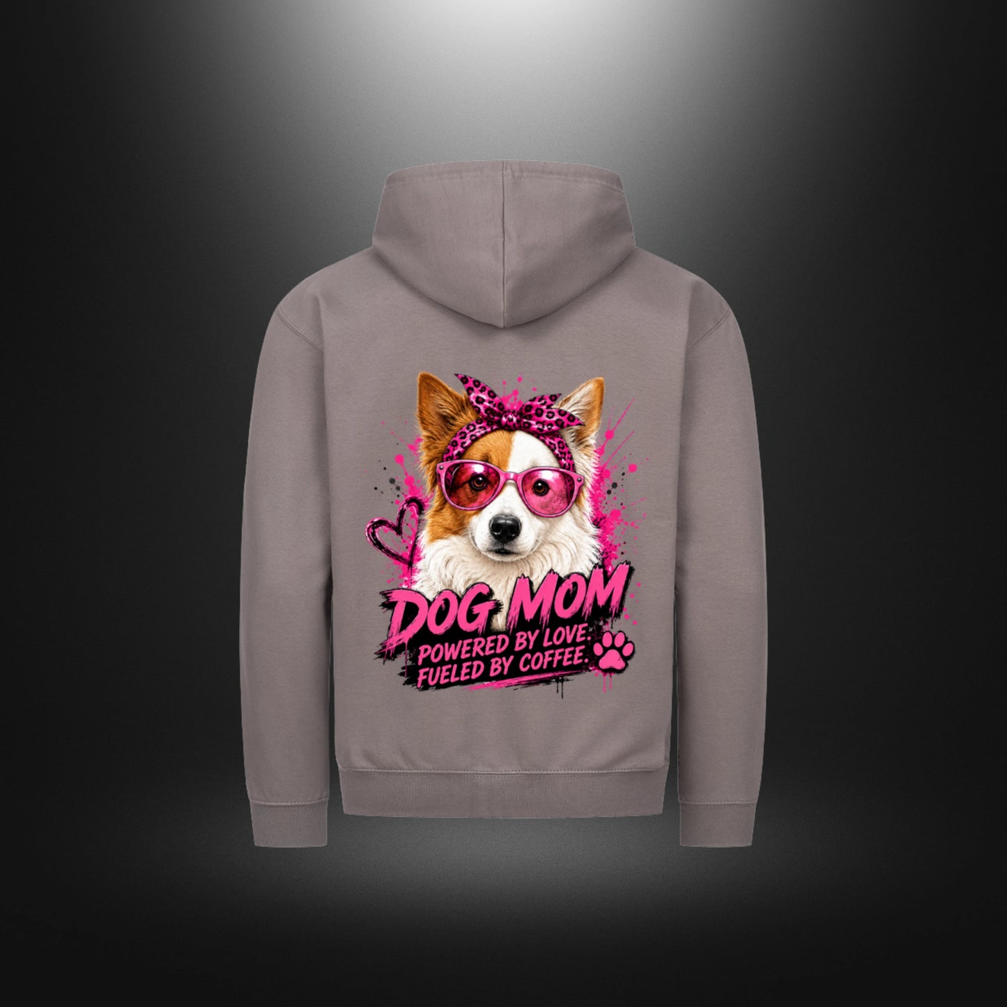 Classic Zipper Hoodie DOG MOM Border Collie in Stahl Grau – Rückansicht