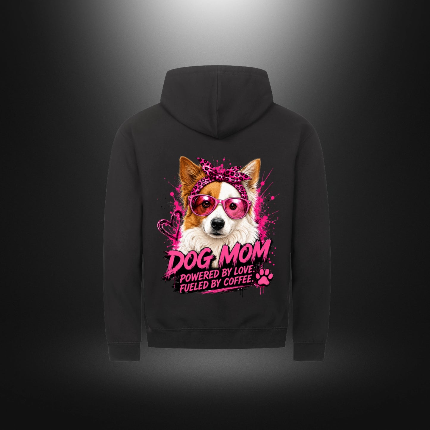 Classic Zipper Hoodie DOG MOM Border Collie in Tiefes Schwarz – Rückansicht