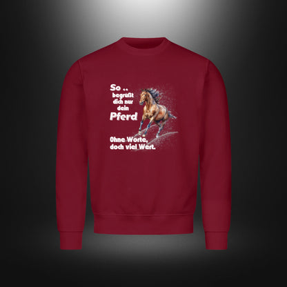 Classic Sweatshirt - So .. begrüßt dich nur dein Pferd, Ohne Worte, doch viel Wert