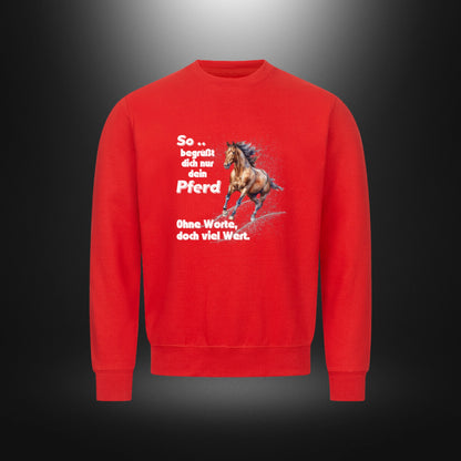 Classic Sweatshirt - So .. begrüßt dich nur dein Pferd, Ohne Worte, doch viel Wert