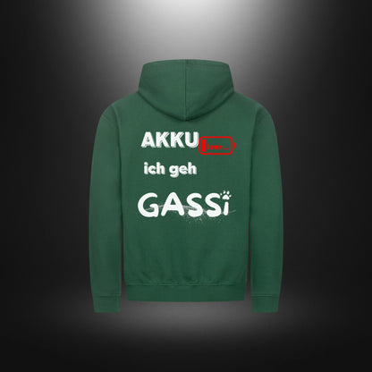Classic Zipper Hoodie Unisex - Akku leer ich geh Gassi