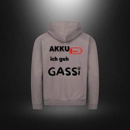 Classic Zipper Hoodie Unisex - Akku leer ich geh Gassi