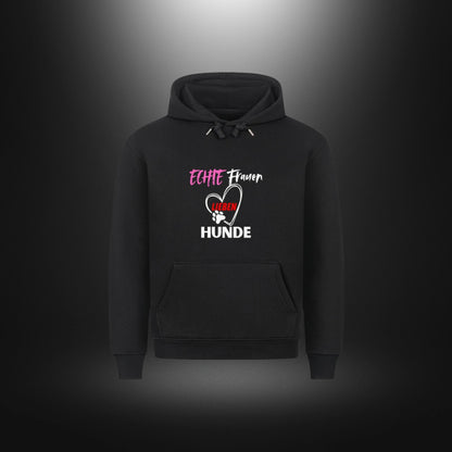 HigherBlanks Premium Hoodie - ECHTE Frauen LIEBEN HUNDE