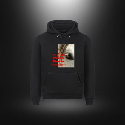 HigherBlanks Premium Hoodie - Im Auge meines Pferdes ENTSTEHT VERTRAUEN OHNE WORTE