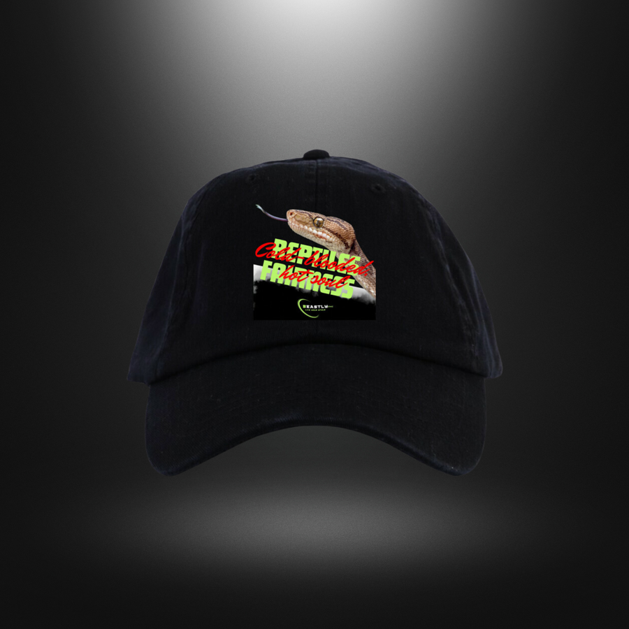 Dad Cap mit Reptilienmotiv „REPTILES FAIRNESS“ in Schwarz – BeastlyChic