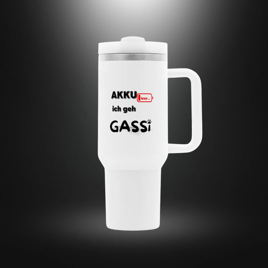 Thermobecher - AKKU leer ich geh GASSI