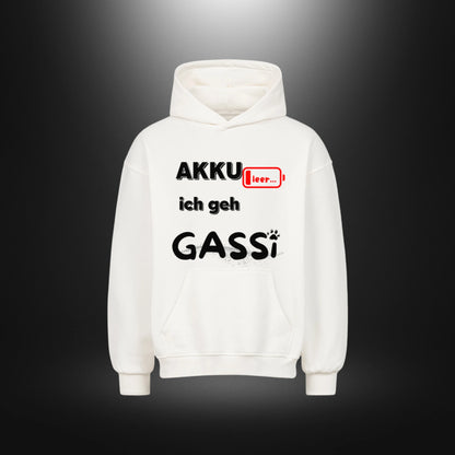 VACANCY Oversized Hoodie - AKKU leer ich geh GASSI
