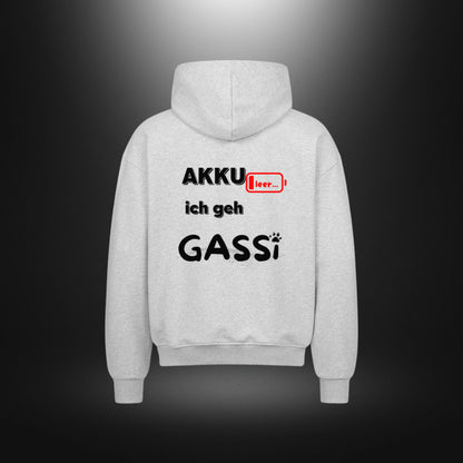 VACANCY Oversized Zipper Hoodie - AKKU leer ich geh GASSI