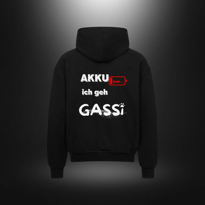VACANCY Oversized Zipper Hoodie - AKKU leer ich geh GASSI