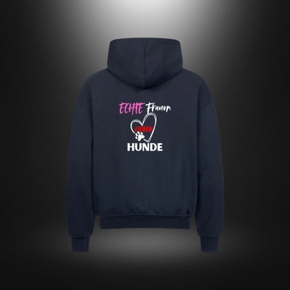 VACANCY Oversized Zipper Hoodie - ECHTE Frauen LIEBEN HUNDE