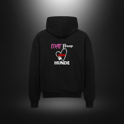 VACANCY Oversized Zipper Hoodie - ECHTE Frauen LIEBEN HUNDE