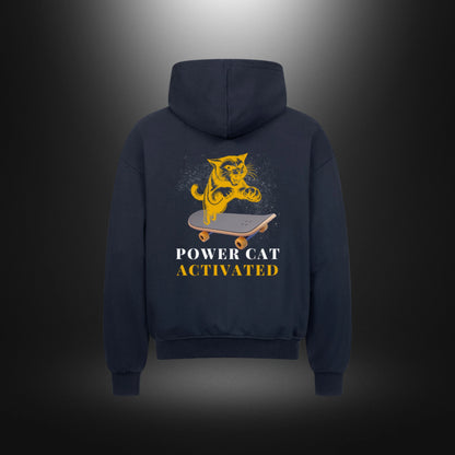 VACANCY Oversized Zipper Hoodie - POWER CAT ACTIVATED