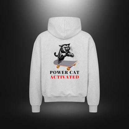 VACANCY Oversized Zipper Hoodie - POWER CAT ACTIVATED