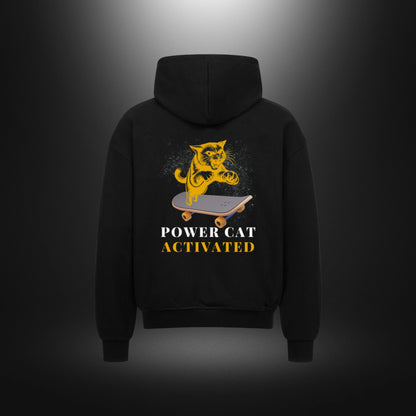 VACANCY Oversized Zipper Hoodie - POWER CAT ACTIVATED