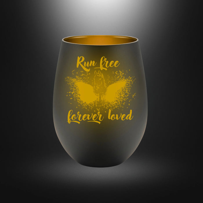 Windlicht mit Pferdemotiv „Run free forever loved Pferd“ in Schwarz – BeastlyChic