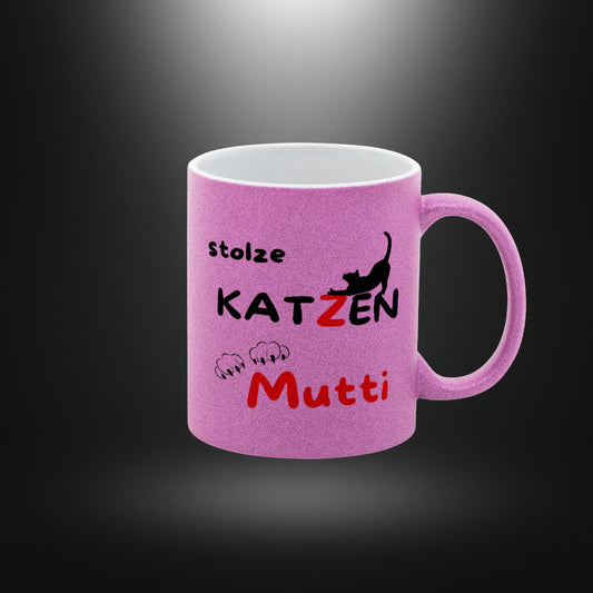 Glitzer-Tasse - stolze KATZEN Mutti