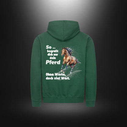 Classic Zipper Hoodie Unisex - So begrüßt dich nur dein Pferd Ohne Worte , doch viel Wert.
