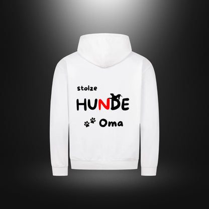 Classic Zipper Hoodie Unisex mit Hundemotiv „stolze HUNDE Oma“ in Arctic White.