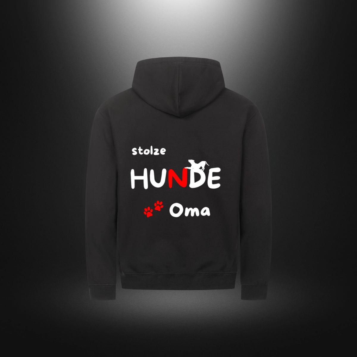 Classic Zipper Hoodie Unisex mit Hundemotiv „stolze HUNDE Oma“ in Deep Black.