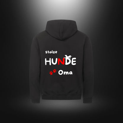 Classic Zipper Hoodie Unisex mit Hundemotiv „stolze HUNDE Oma“ in Deep Black.