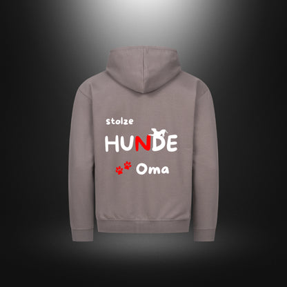 Classic Zipper Hoodie Unisex mit Hundemotiv „stolze HUNDE Oma“ in Steel Grey.