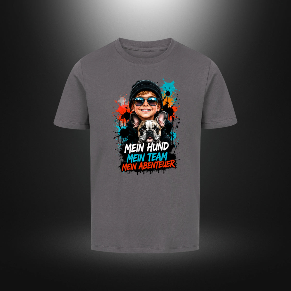Kinder-T-Shirt mit Bulldog-Motiv „DOG BOY“ in Anthrazit