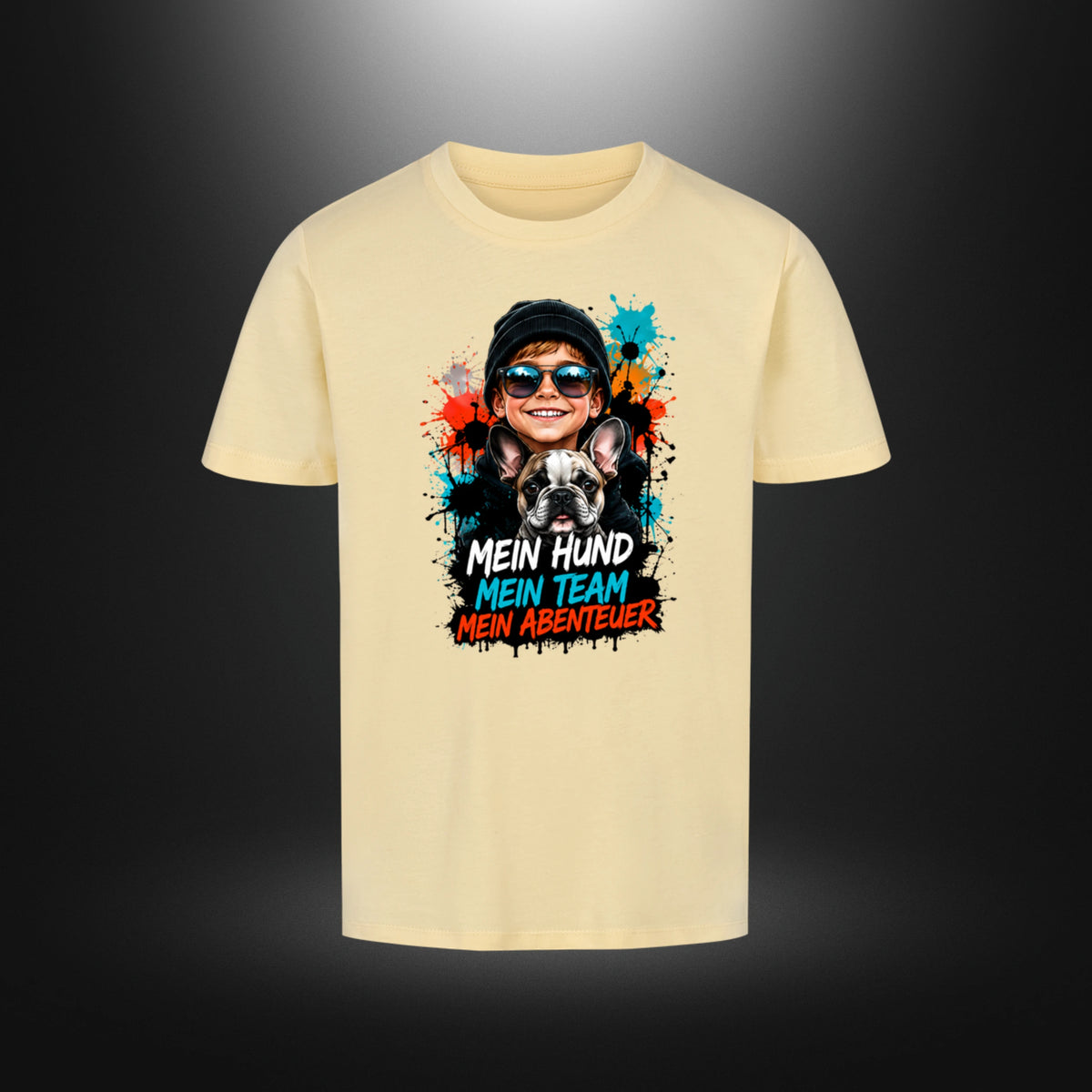 Kinder-T-Shirt mit Bulldog-Motiv „DOG BOY“ in Butter
