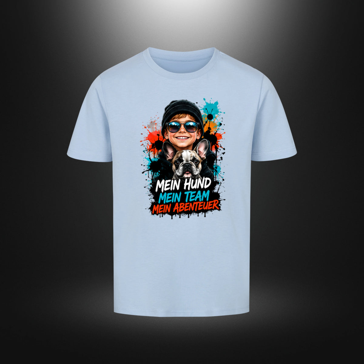 Kinder-T-Shirt mit Bulldog-Motiv „DOG BOY“ in Himmelblau