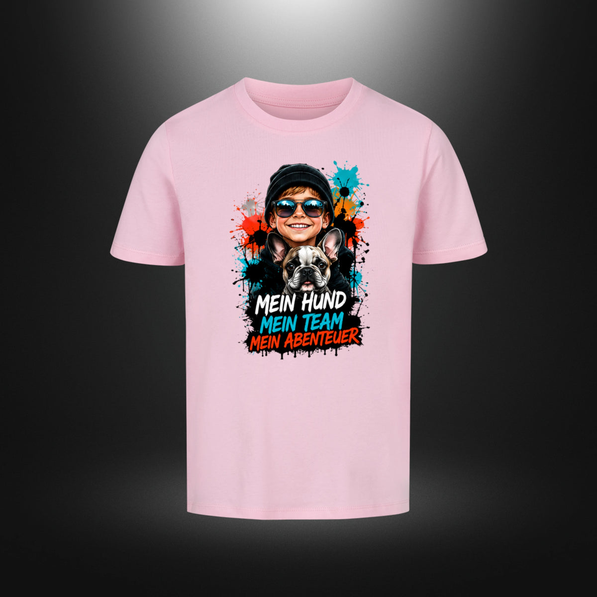 Kinder-T-Shirt mit Bulldog-Motiv „DOG BOY“ in Pink