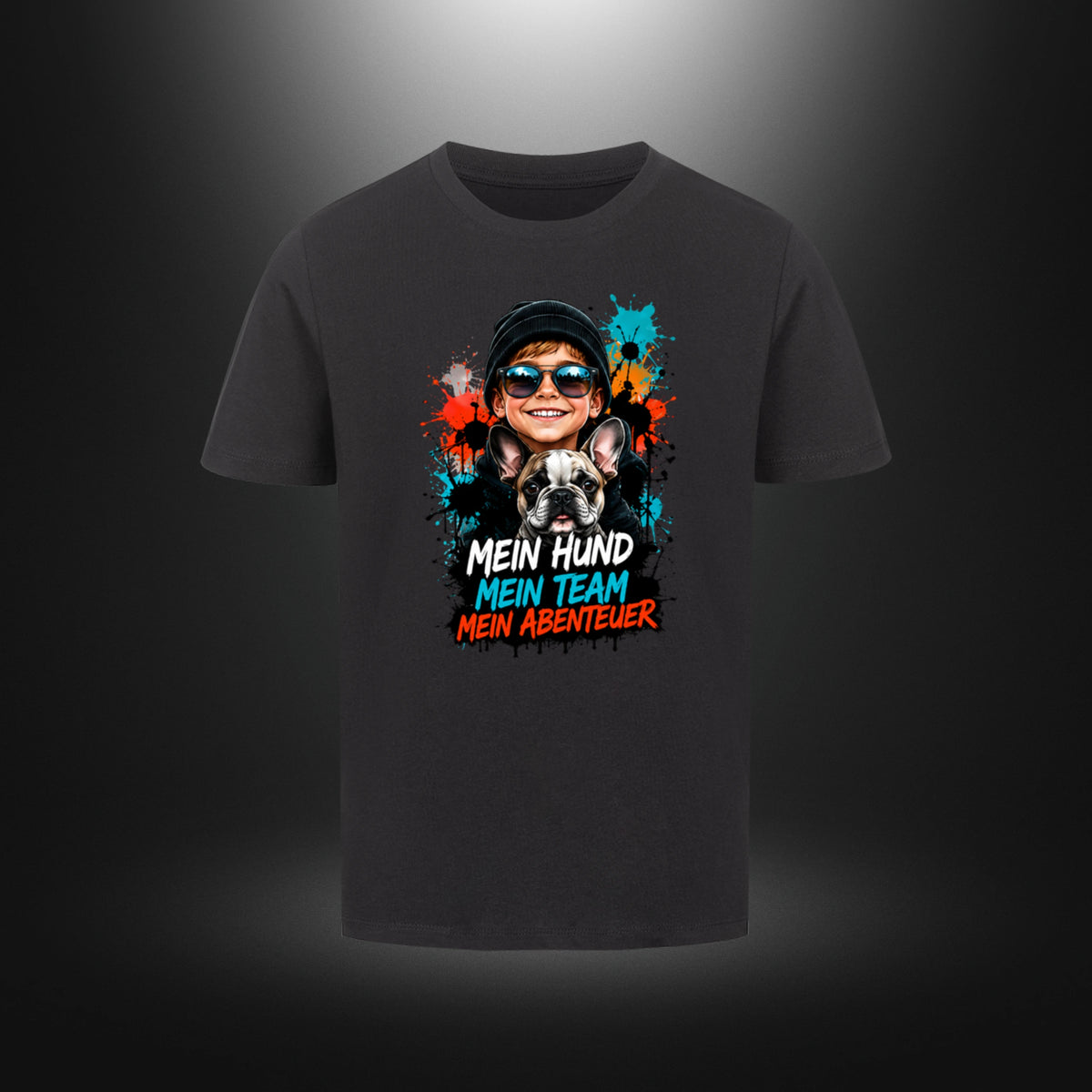 Kinder-T-Shirt mit Bulldog-Motiv „DOG BOY“ in Schwarz