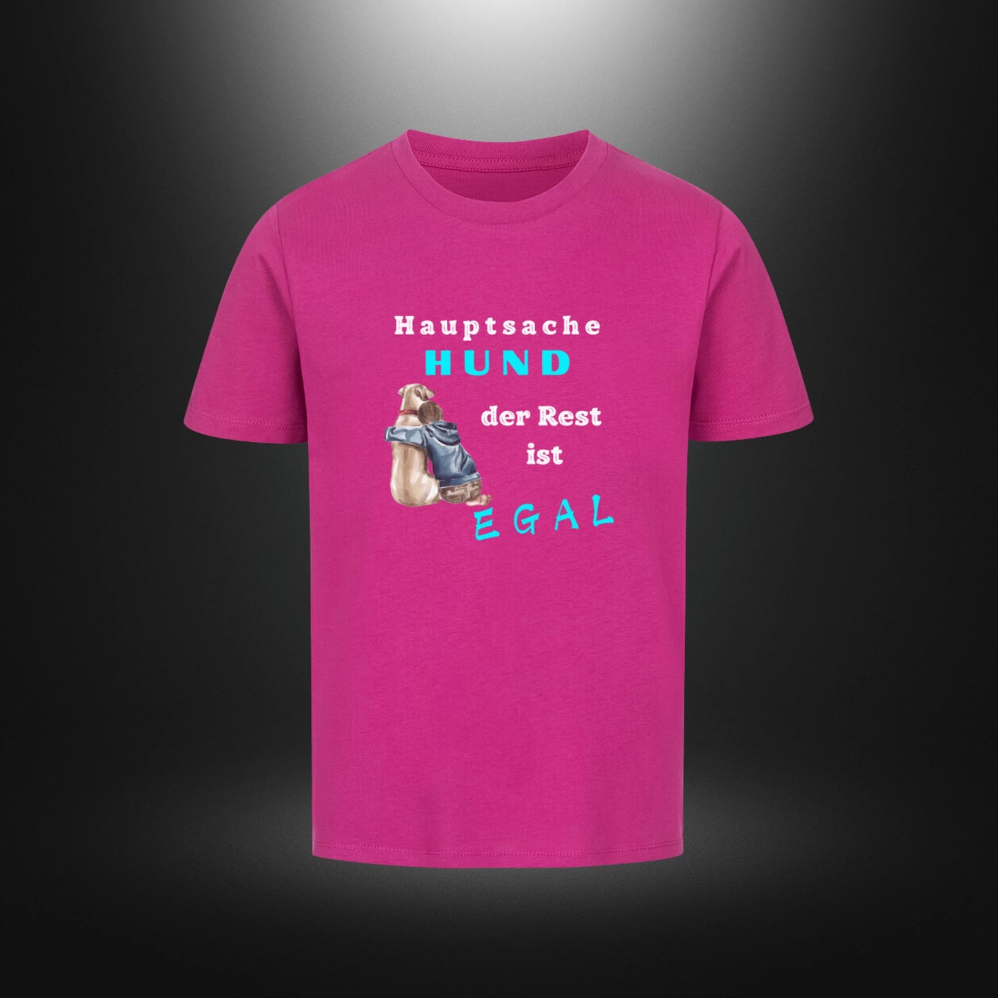 Kinder-T-Shirt mit Hundemotiv „Hauptsache Hund, der Rest ist egal“ in Lila