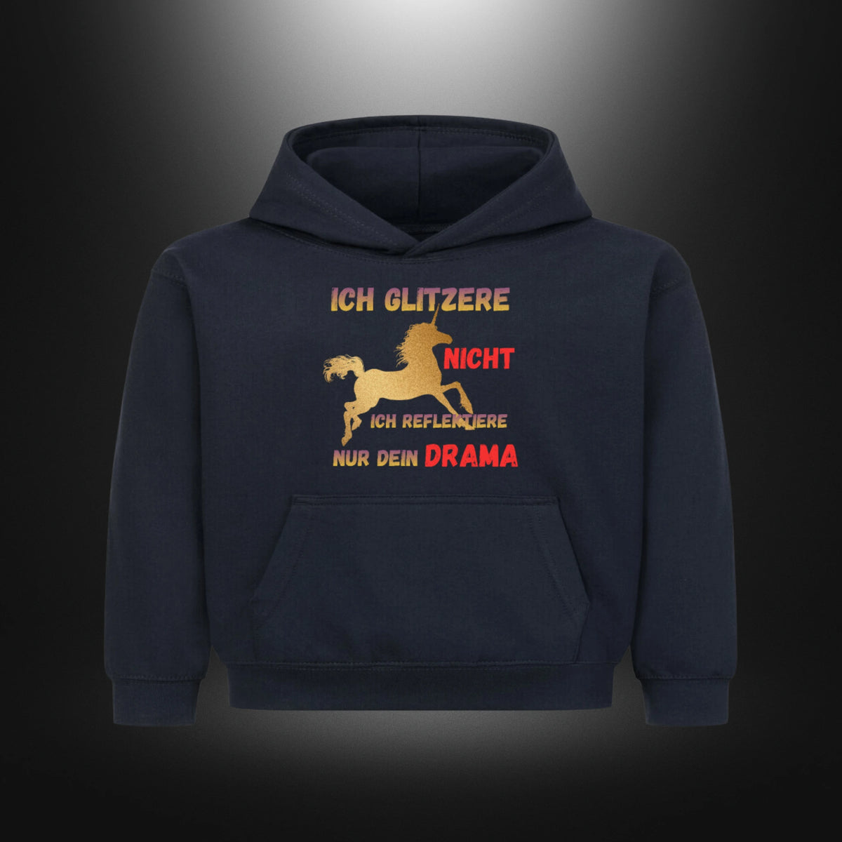 Kinder-Hoodie mit Statement „ICH GLITZERE NICHT ICH REFLEKTIERE NUR DEIN DRAMA“ in Französische Marine