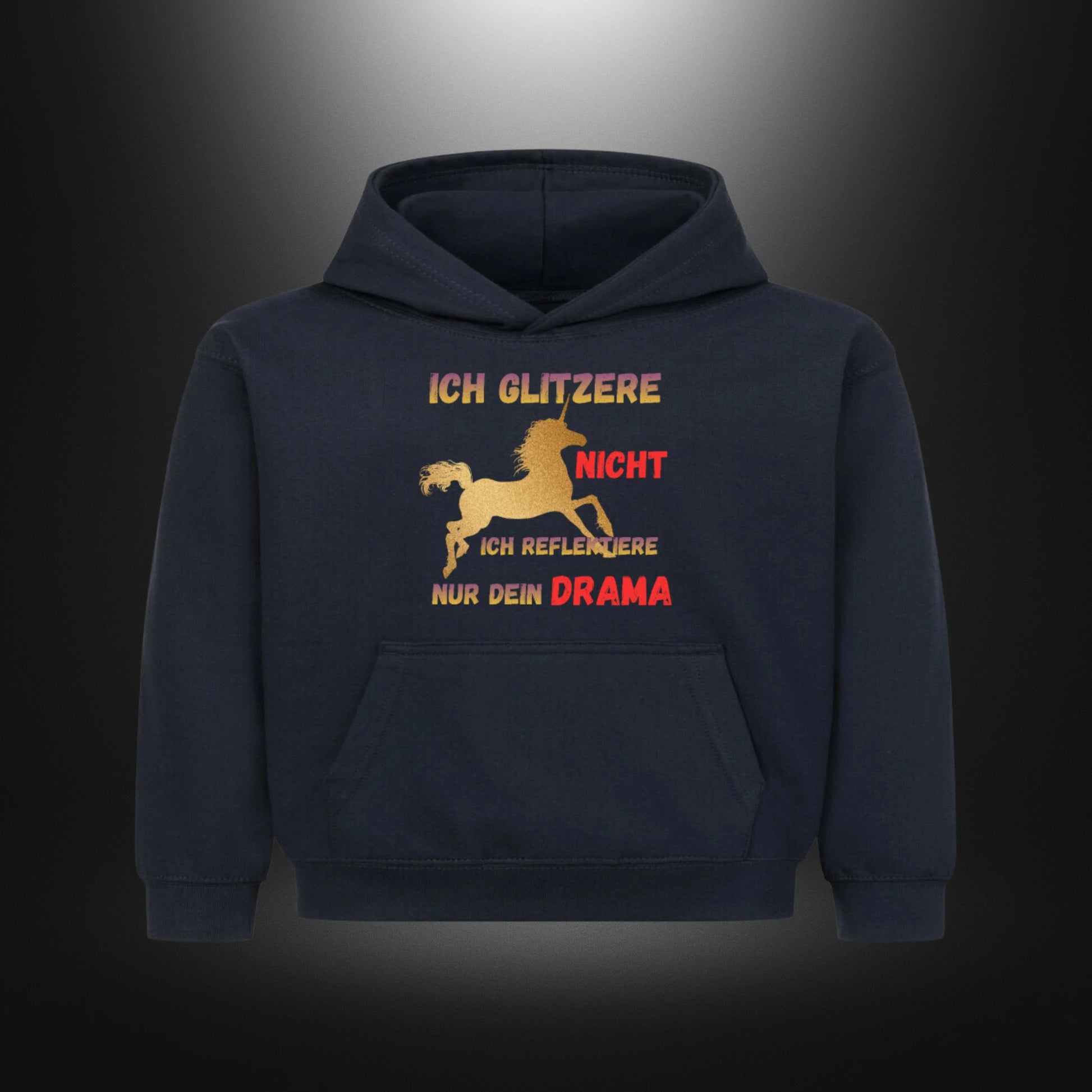 Kinder-Hoodie mit Statement „ICH GLITZERE NICHT ICH REFLEKTIERE NUR DEIN DRAMA“ in Französische Marine