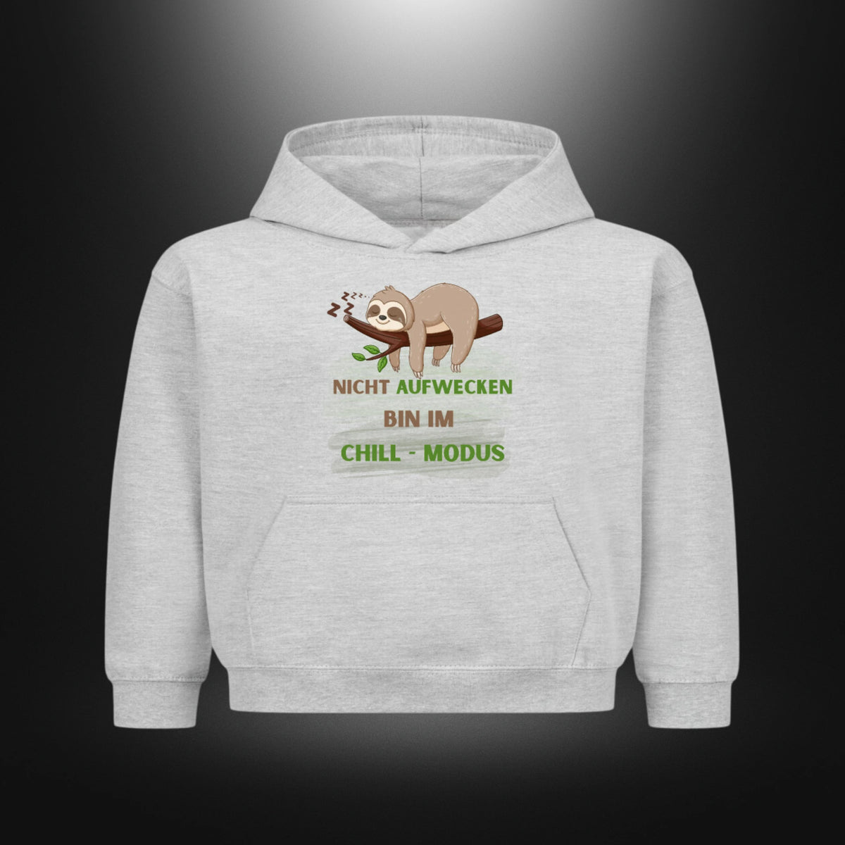 Kinder-Hoodie mit Statement „NICHT AUFWECKEN BIN IM CHILL-MODUS“ in Grau meliert
