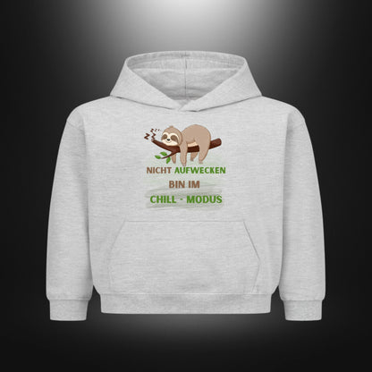 Kinder-Hoodie mit Statement „NICHT AUFWECKEN BIN IM CHILL-MODUS“ in Grau meliert