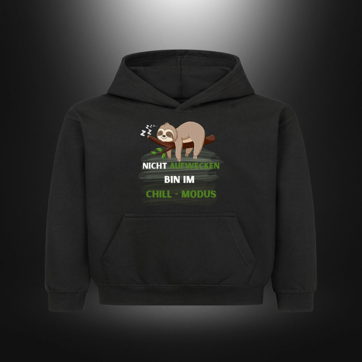 Kinder-Hoodie mit Statement „NICHT AUFWECKEN BIN IM CHILL-MODUS“ in Schwarz