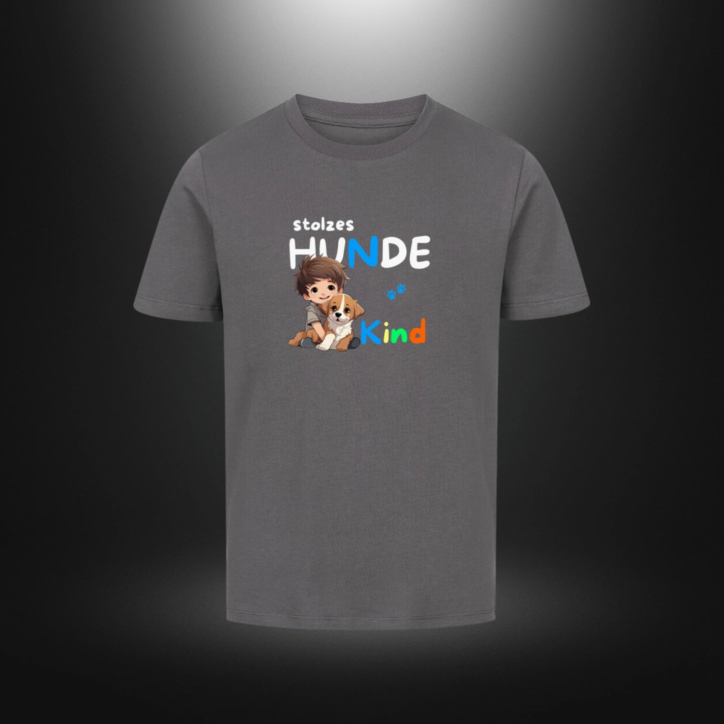 Kinder-T-Shirt mit Hundemotiv „stolzes HUNDE Kind“ in Anthrazit