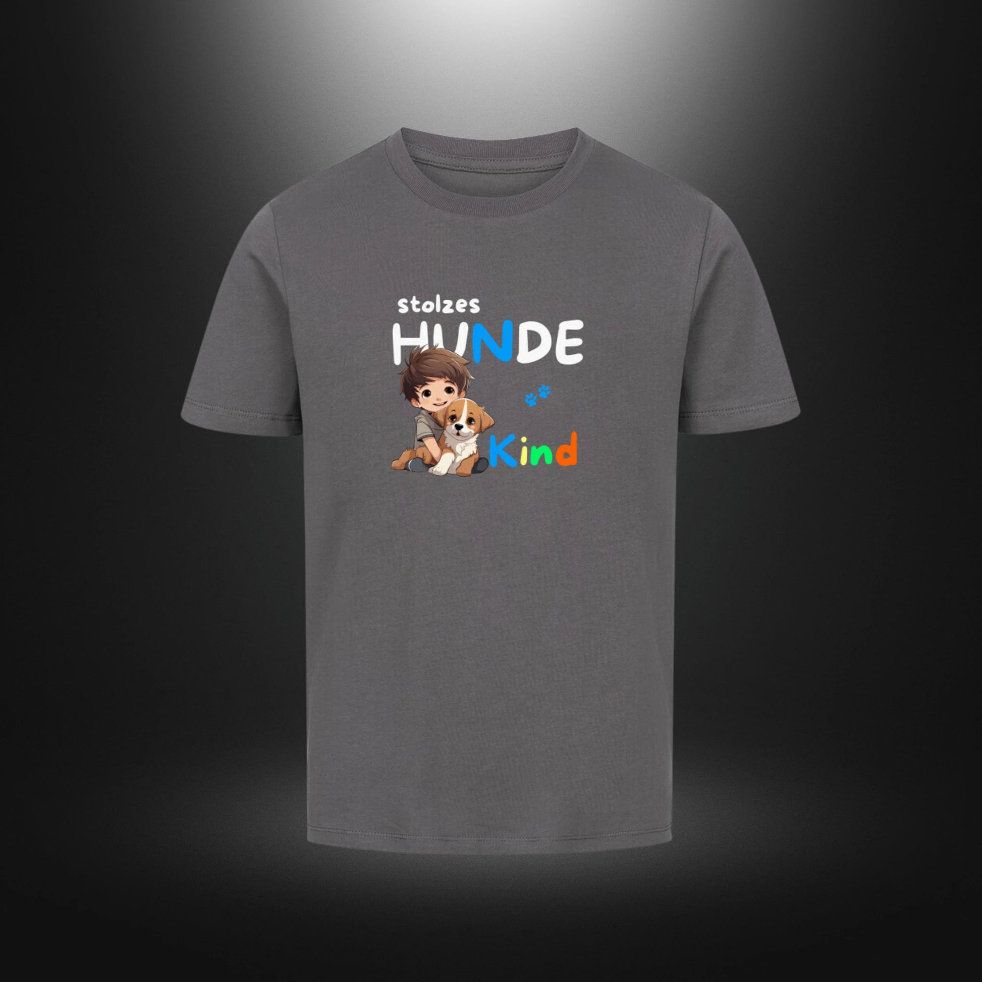 Kinder-T-Shirt mit Hundemotiv „stolzes HUNDE Kind“ in Anthrazit
