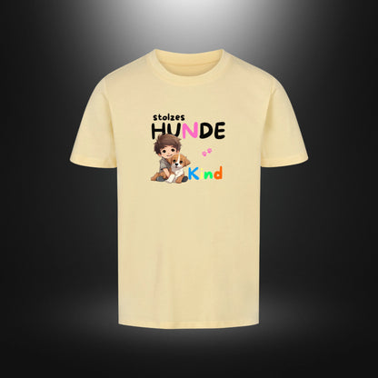 Kinder-T-Shirt mit Hundemotiv „stolzes HUNDE Kind“ in Butter