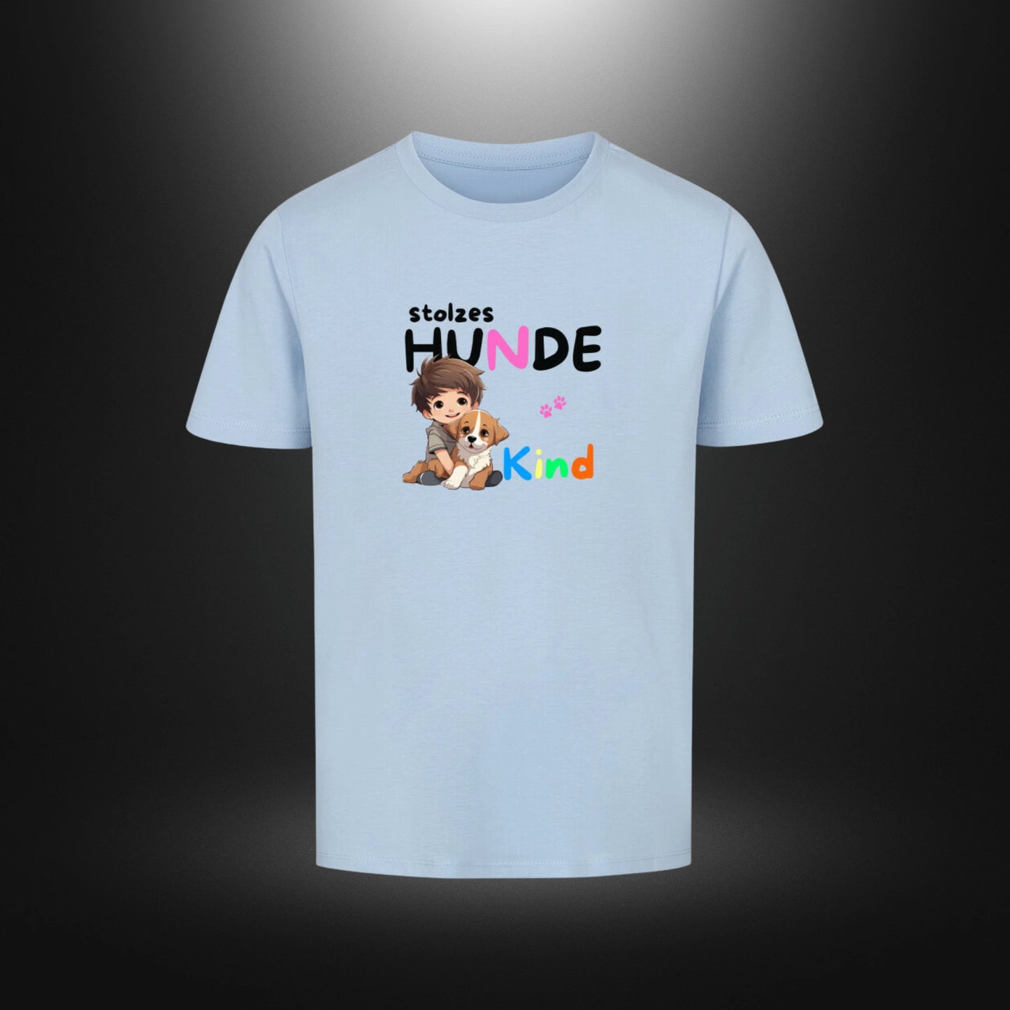 Kinder-T-Shirt mit Hundemotiv „stolzes HUNDE Kind“ in Himmelblau