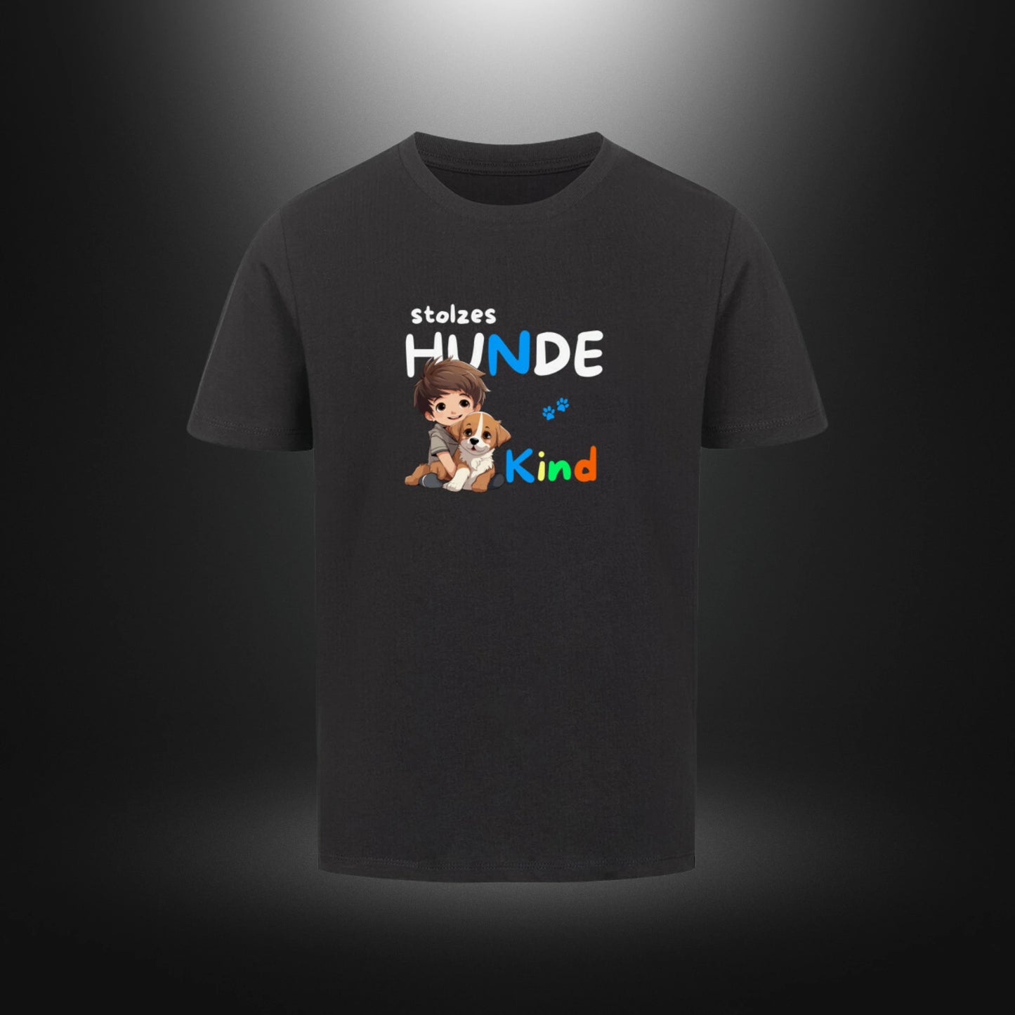 Kinder-T-Shirt mit Hundemotiv „stolzes HUNDE Kind“ in Schwarz
